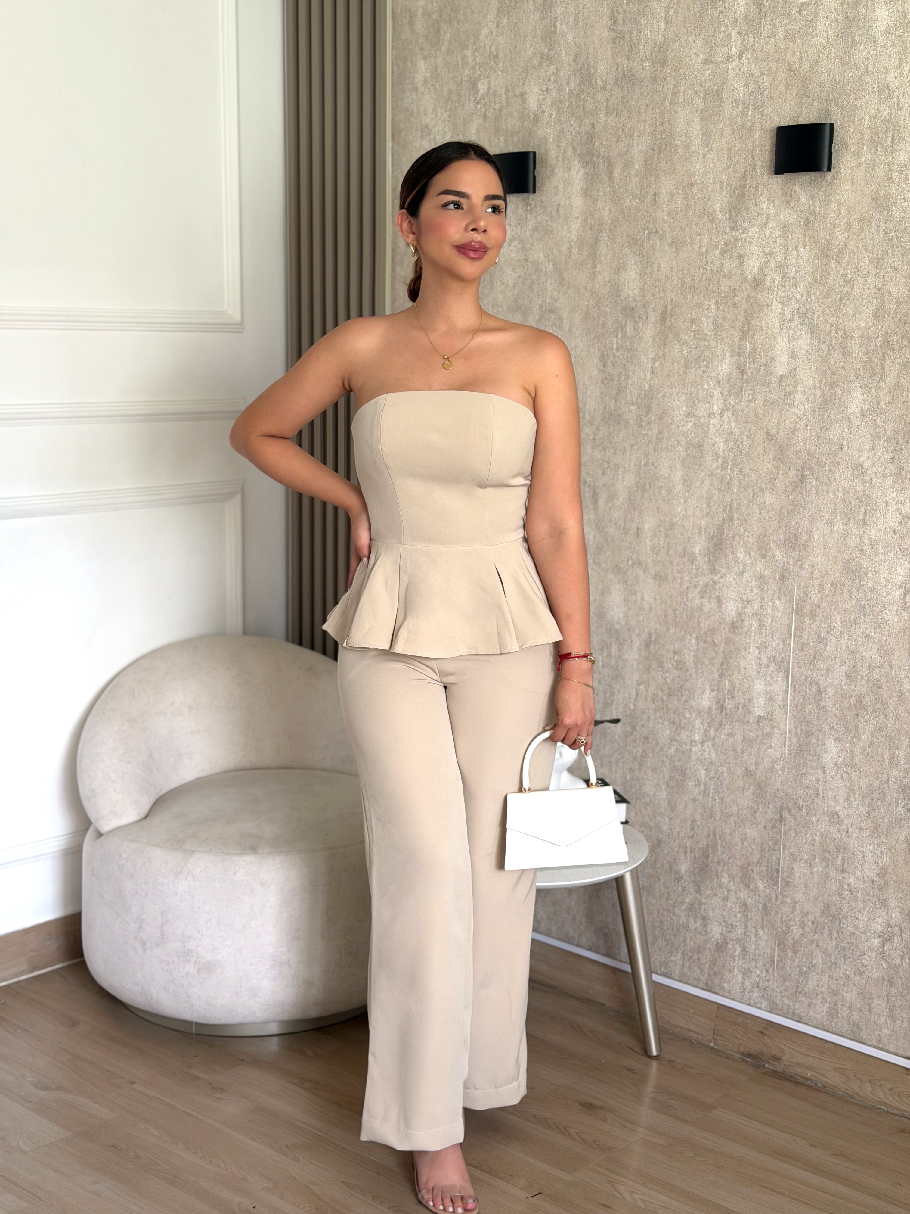 Set Alina Blusa Pantalón Beige