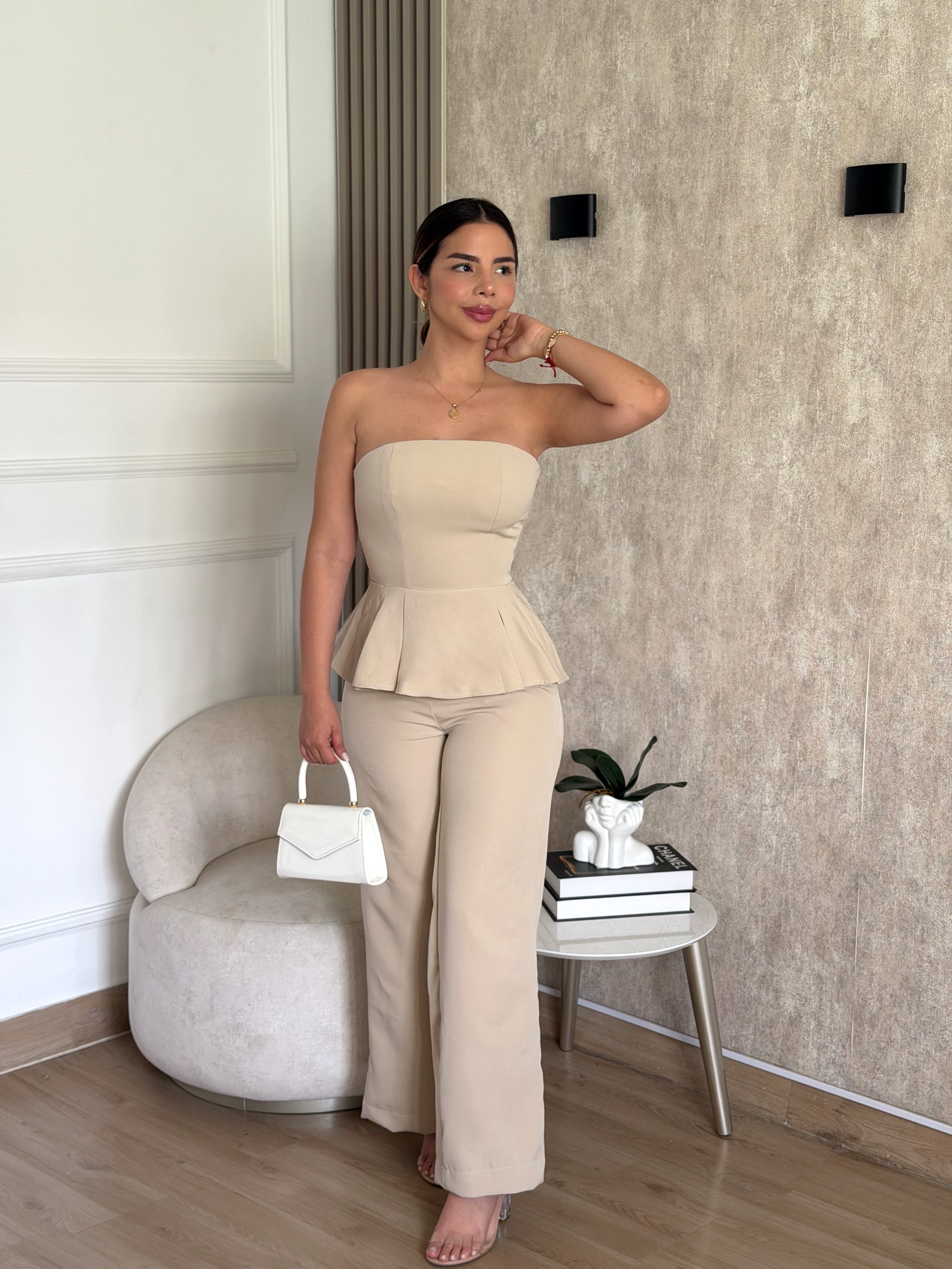 Set Alina Blusa Pantalón Beige