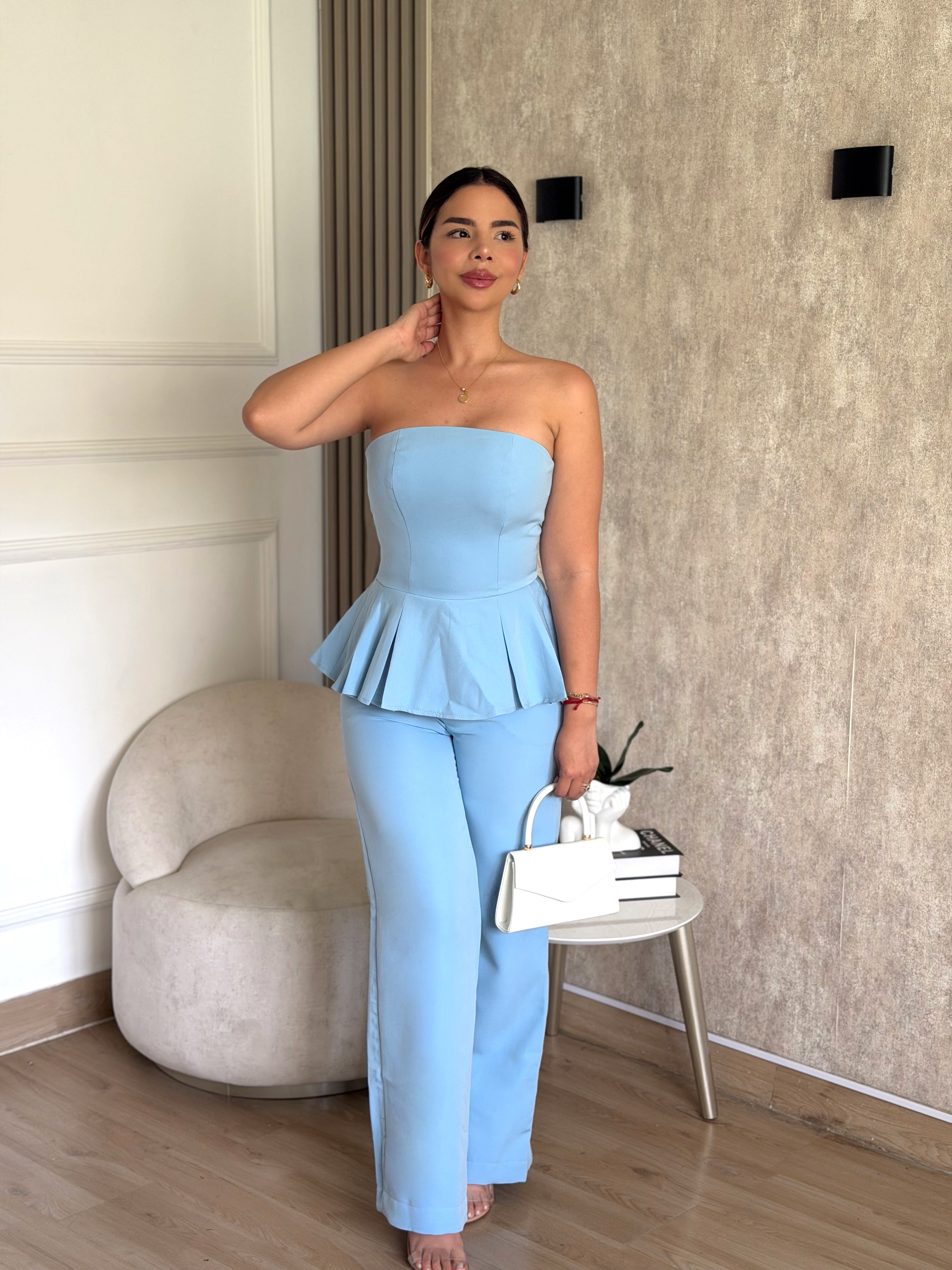 Set Alina Blusa Pantalón Azul Claro