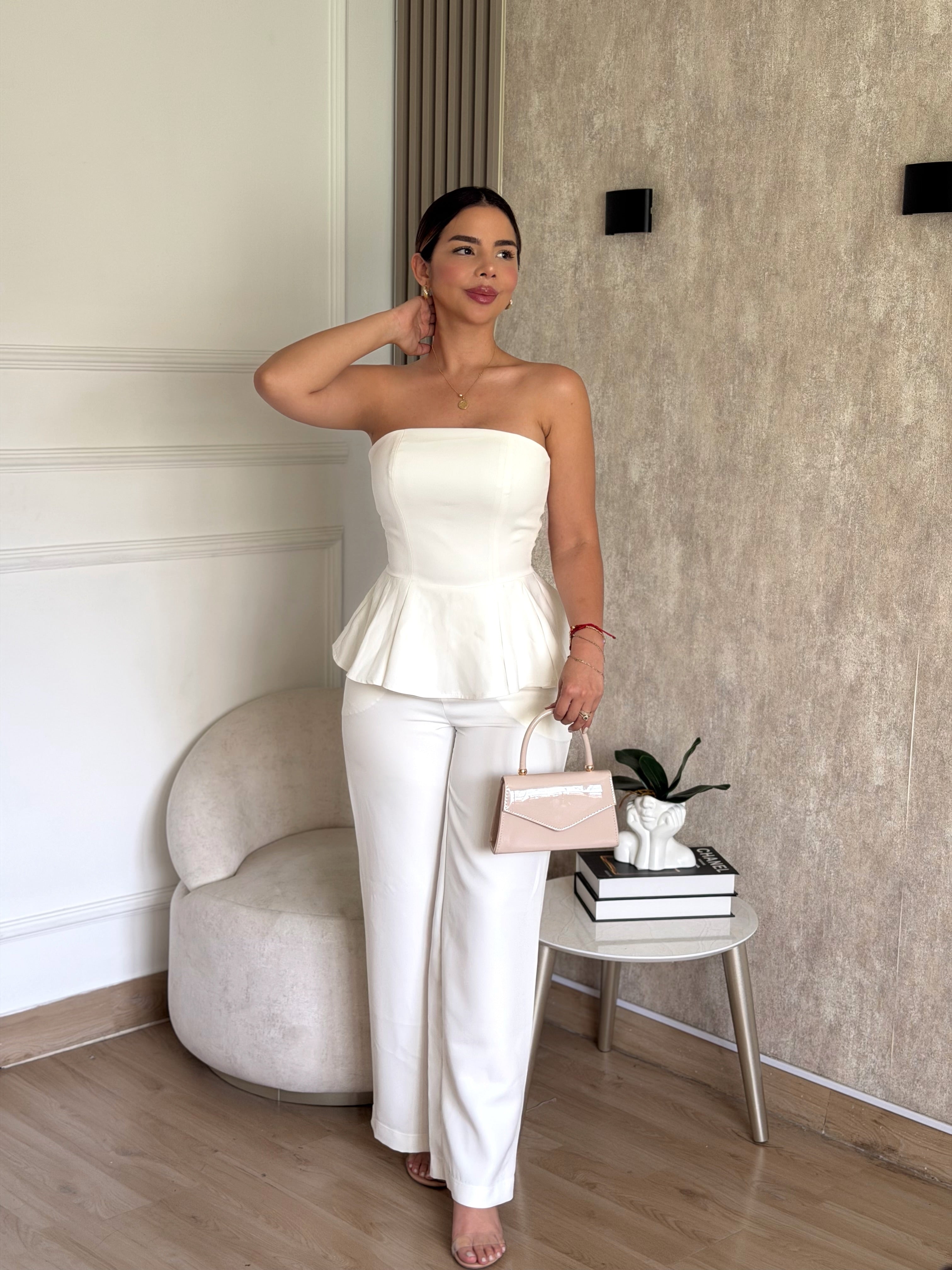 Set Alina Blusa Pantalón Marfil